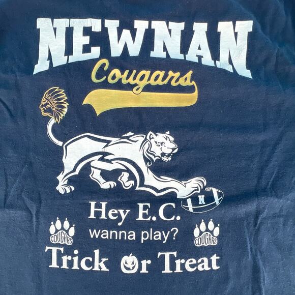 Gildan Long Sleeve Newnan Cougars Tee Shirt Top Sze Medium Dark Blue 100% Cotton - Picture 4 of 11